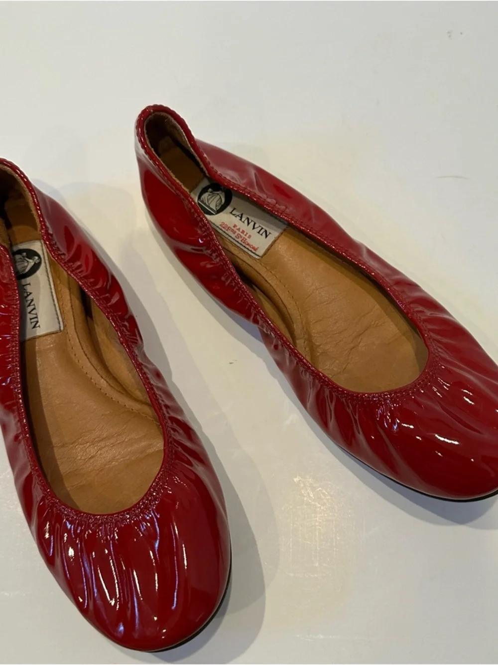Lanvin Red Patent Leather Scrunch Ballet Flats - Picture 3 of 9